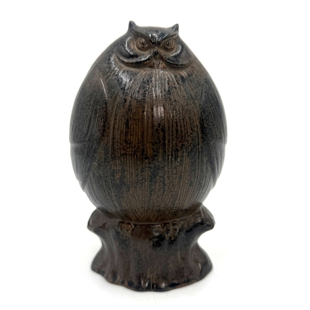 Owl Figurine Brown Black Glazed Ceramic Mid Century Modern‎ Vintage